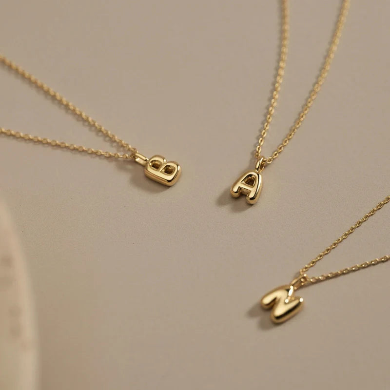 Custom Bubble Initial Necklace – Personalized Letter Pendant