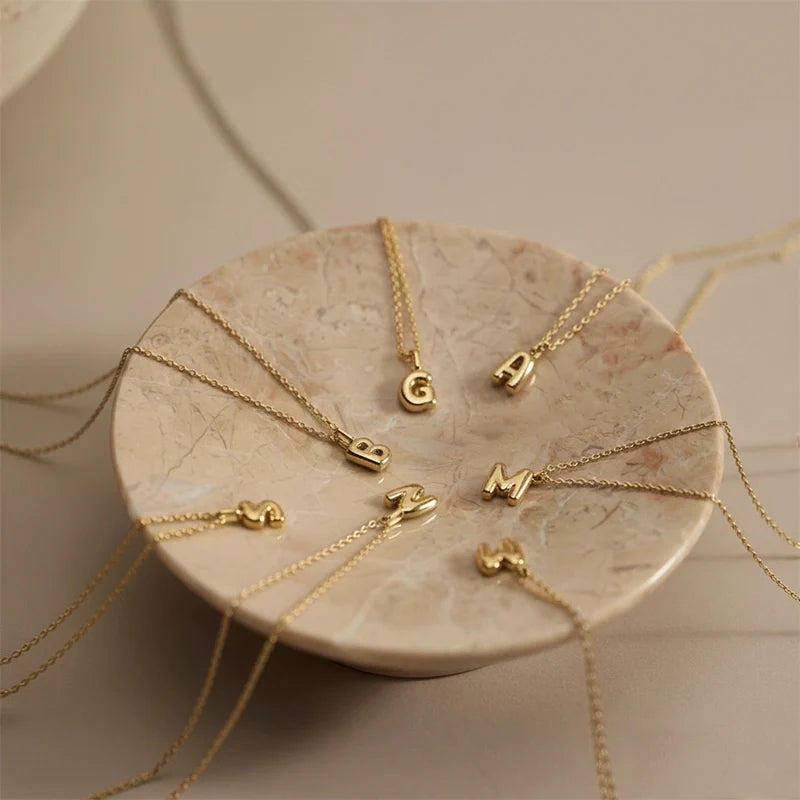 Custom Bubble Initial Necklace – Personalized Letter Pendant