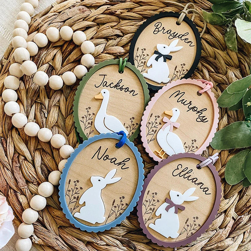 Personalized Easter Basket Tag – Custom Bunny or Goose Name Tag, 3D Engraved Wooden Easter Tag for Kids
