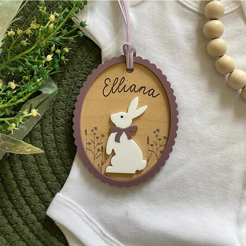 Personalized Easter Basket Tag – Custom Bunny or Goose Name Tag, 3D Engraved Wooden Easter Tag for Kids
