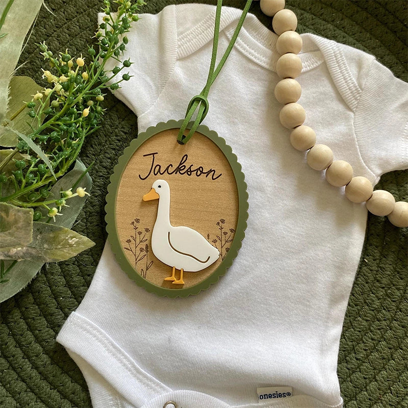 Personalized Easter Basket Tag – Custom Bunny or Goose Name Tag, 3D Engraved Wooden Easter Tag for Kids