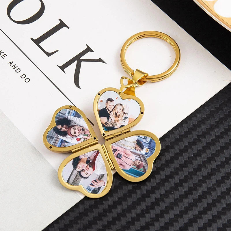 Custom Heart Locket Photo Keychain – Lucky Clover Folding Picture Keychain | Personalized Gift for Mom, Grandma, First Mother’s Day