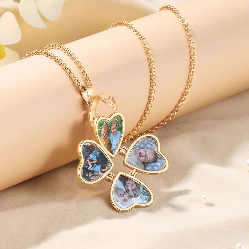 Custom Heart Locket Photo Keychain – Lucky Clover Folding Picture Keychain | Personalized Gift for Mom, Grandma, First Mother’s Day