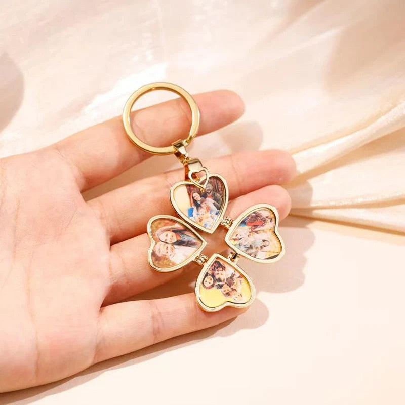 Custom Heart Locket Photo Keychain – Lucky Clover Folding Picture Keychain | Personalized Gift for Mom, Grandma, First Mother’s Day