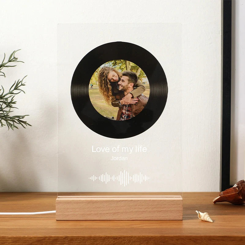 Custom LED Song Plaque Night Light – Personalized Acrylic Music Photo Frame with Wooden or LED Stand