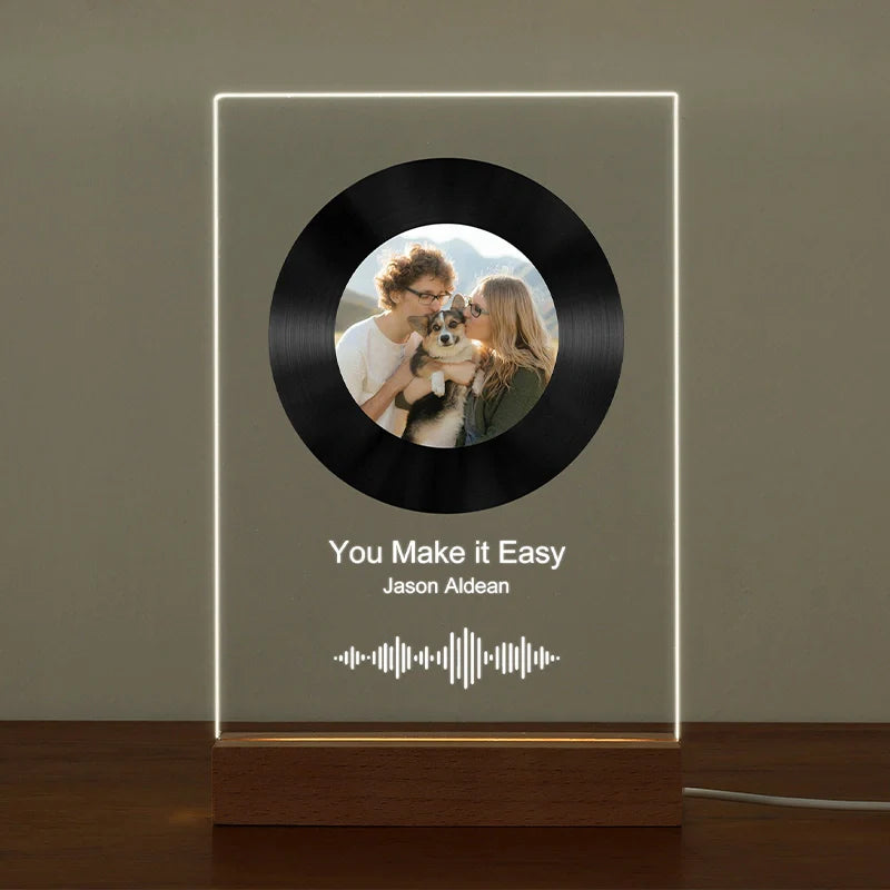 Custom LED Song Plaque Night Light – Personalized Acrylic Music Photo Frame with Wooden or LED Stand