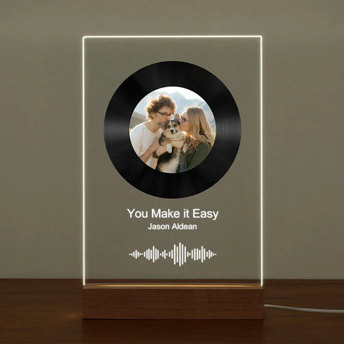 Custom LED Song Plaque Night Light – Personalized Acrylic Music Photo Frame with Wooden or LED Stand