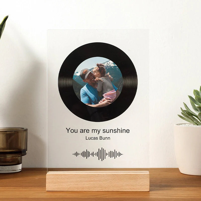 Custom LED Song Plaque Night Light – Personalized Acrylic Music Photo Frame with Wooden or LED Stand