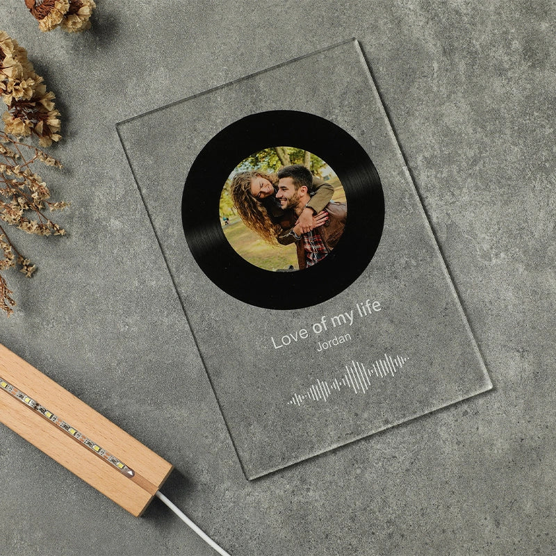 Custom LED Song Plaque Night Light – Personalized Acrylic Music Photo Frame with Wooden or LED Stand