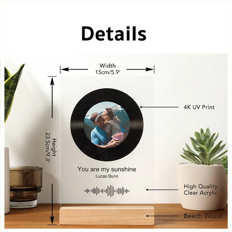 Custom LED Song Plaque Night Light – Personalized Acrylic Music Photo Frame with Wooden or LED Stand