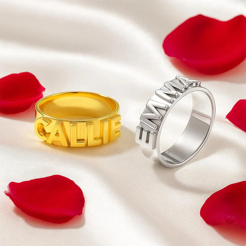 Custom Name Ring | Sterling Silver Block Letter Ring with Zirconia