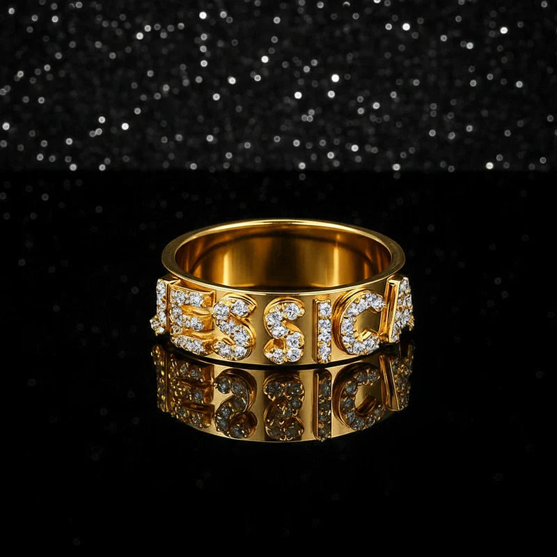 Custom Name Ring | Sterling Silver Block Letter Ring with Zirconia
