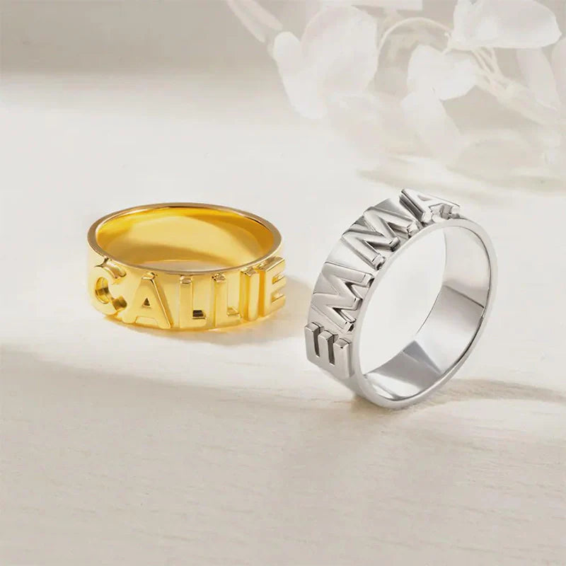 Custom Name Ring | Sterling Silver Block Letter Ring with Zirconia