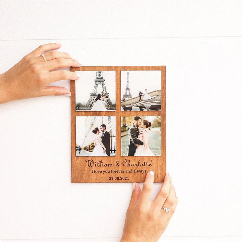 Custom Photo Acrylic Wood Frame – Personalized Wooden Block Picture Gift for Him, Anniversary & Valentine’s Day Gift