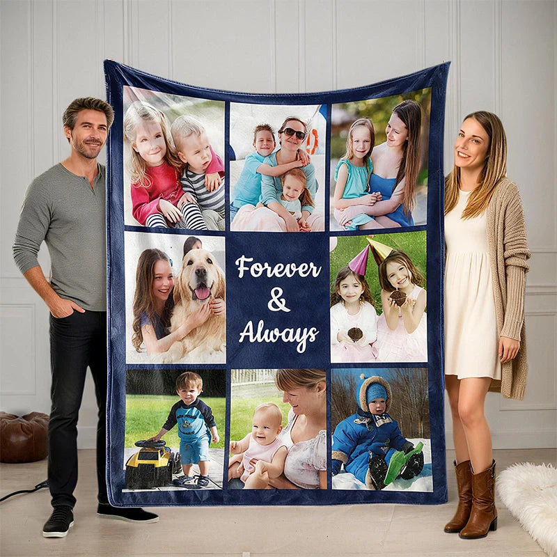 Custom Photo Blanket Collage – Personalized Picture & Text Flannel Blanket, Family, Memorial & Anniversary Gift