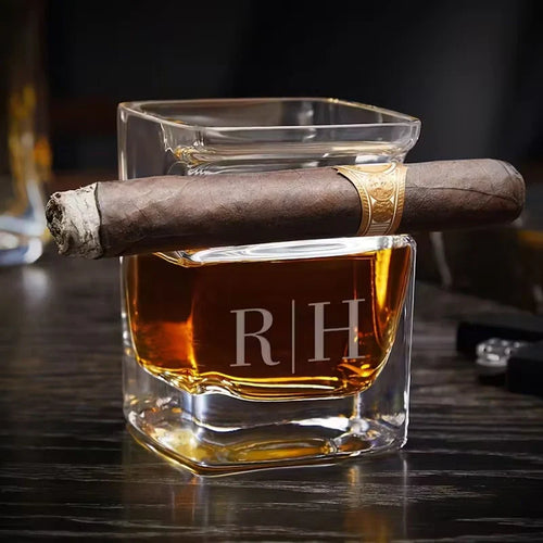 Custom Whiskey Glass with Cigar Holder
