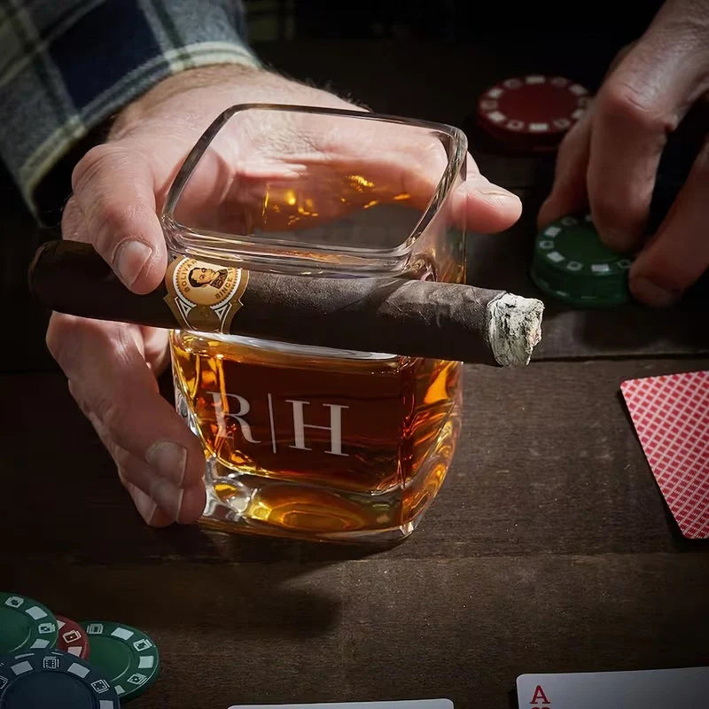 Custom Whiskey Glass with Cigar Holder