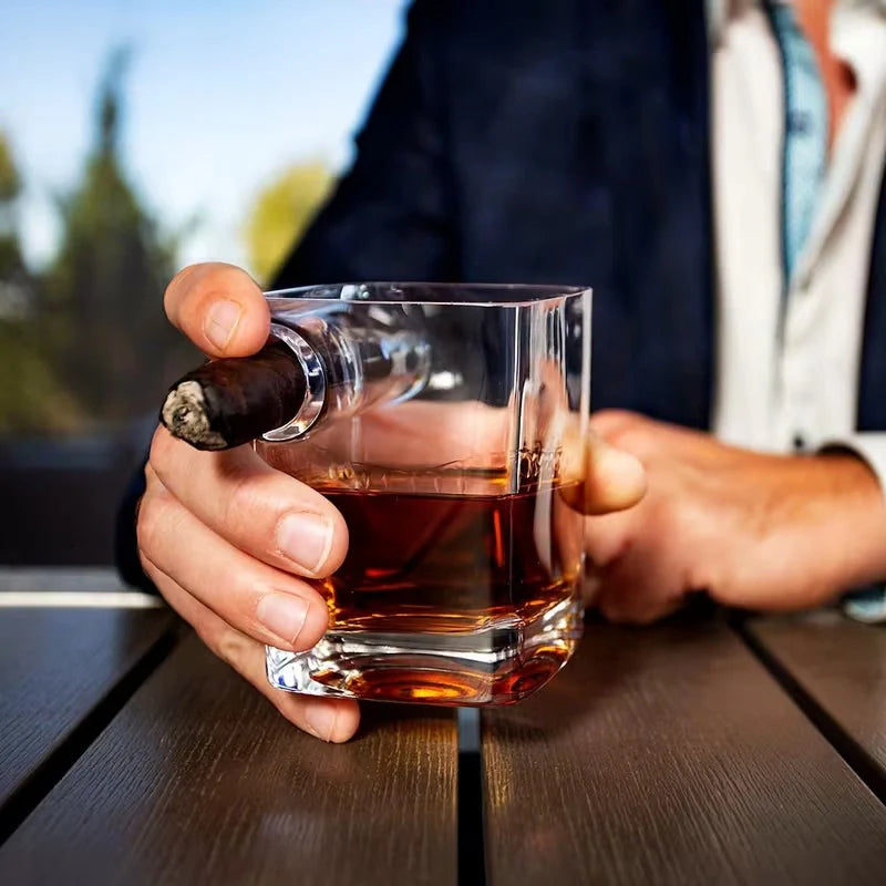 Custom Whiskey Glass with Cigar Holder