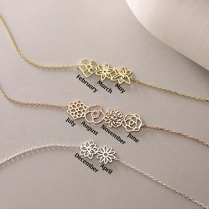 Dainty Birth Flower Bracelet for Mom – Personalized Family Birth Flower Bouquet Bracelet | Mother’s Day Gift for Mom & Grandma