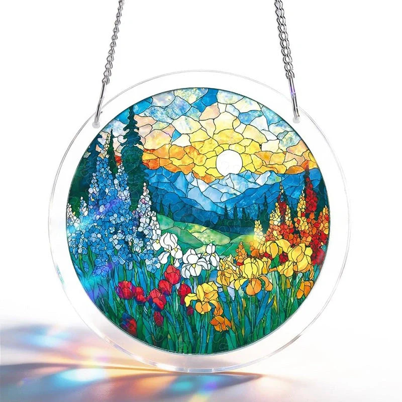 Dawn Blossom Sea Acrylic Suncatcher – Ocean-Inspired Floral Window Art Decor