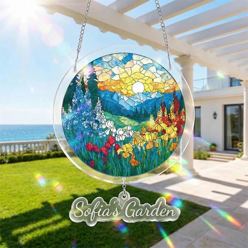 Dawn Blossom Sea Acrylic Suncatcher – Ocean-Inspired Floral Window Art Decor