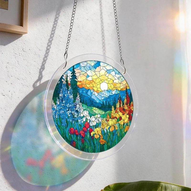Dawn Blossom Sea Acrylic Suncatcher – Ocean-Inspired Floral Window Art Decor