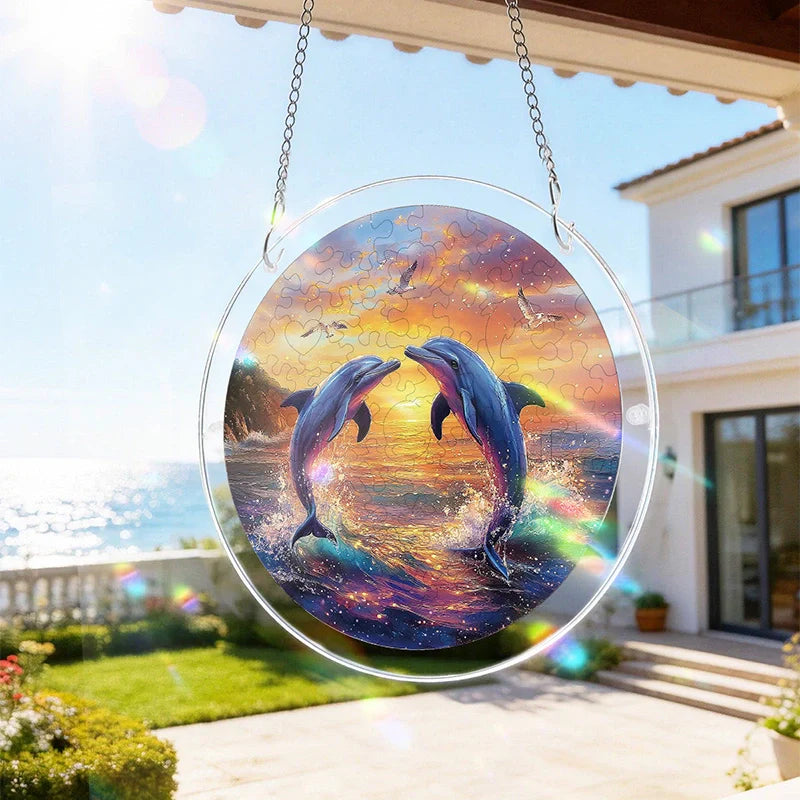 Dolphin Love Song Acrylic Suncatcher Puzzle – Light Catching Window Art Décor