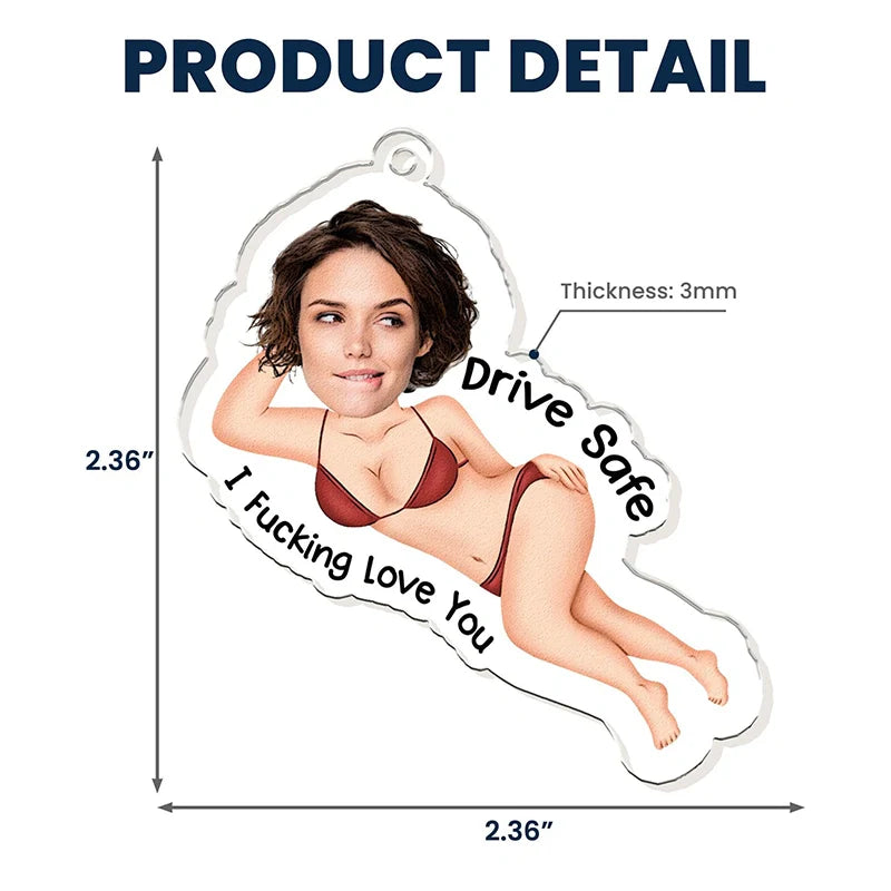 Drive Safe I Love You – Personalized Photo Wooden Car Visor Clip & Keychain Set for Couples