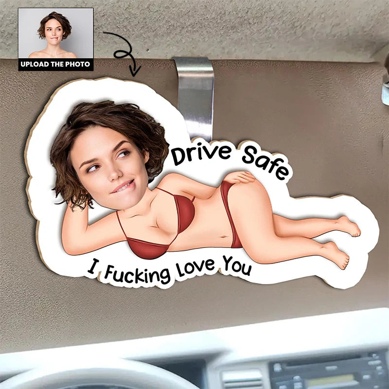 Drive Safe I Love You – Personalized Photo Wooden Car Visor Clip & Keychain Set for Couples