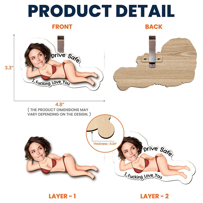 Drive Safe I Love You – Personalized Photo Wooden Car Visor Clip & Keychain Set for Couples