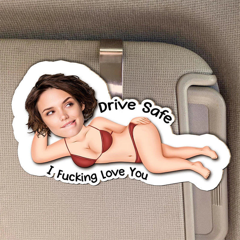 Drive Safe I Love You – Personalized Photo Wooden Car Visor Clip & Keychain Set for Couples