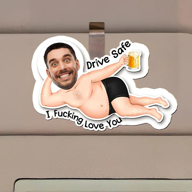 Drive Safe I Love You – Personalized Photo Wooden Car Visor Clip & Keychain Set for Couples