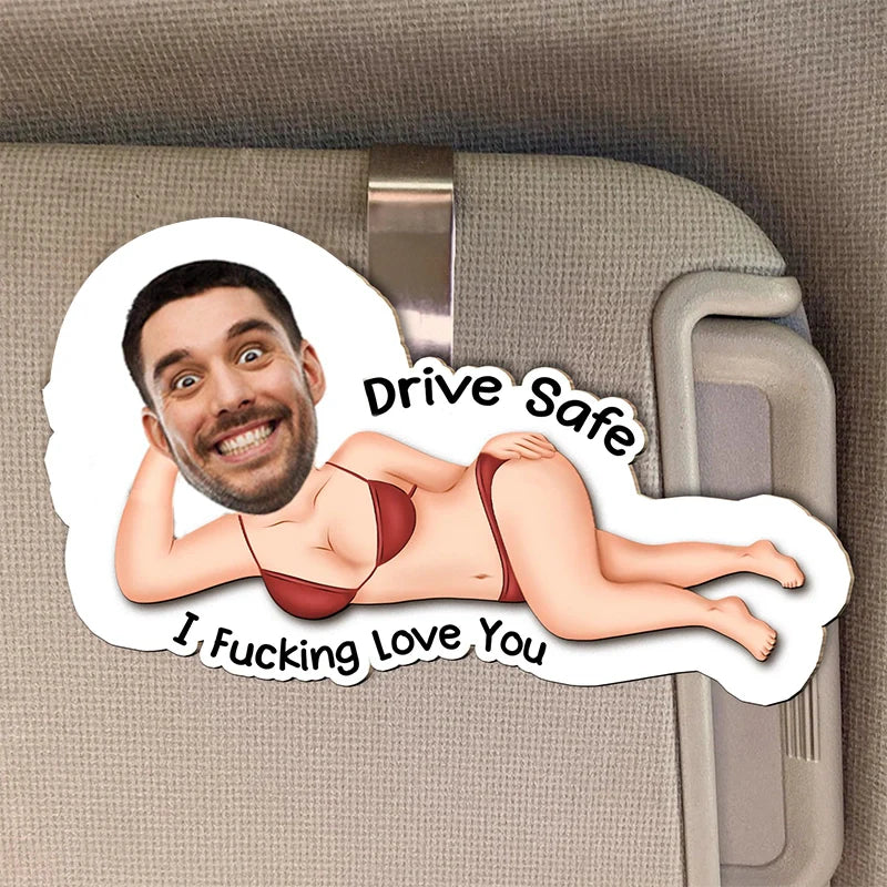 Drive Safe I Love You – Personalized Photo Wooden Car Visor Clip & Keychain Set for Couples