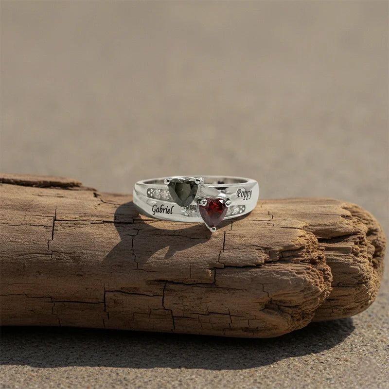 Dual Heart Birthstone Ring for Women