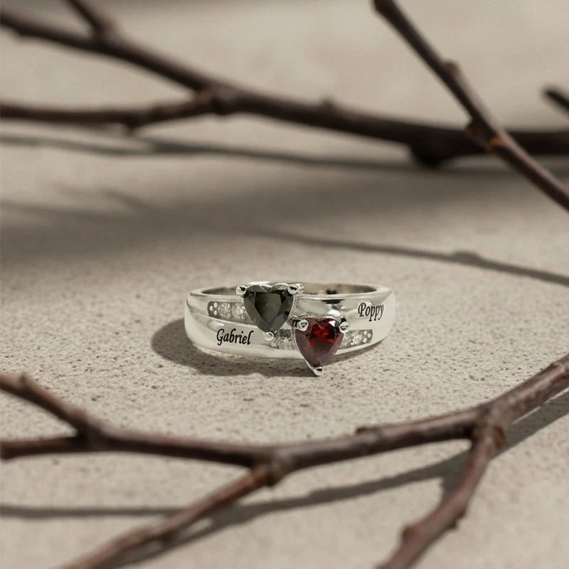 Dual Heart Birthstone Ring for Women