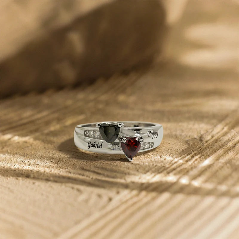 Dual Heart Birthstone Ring for Women