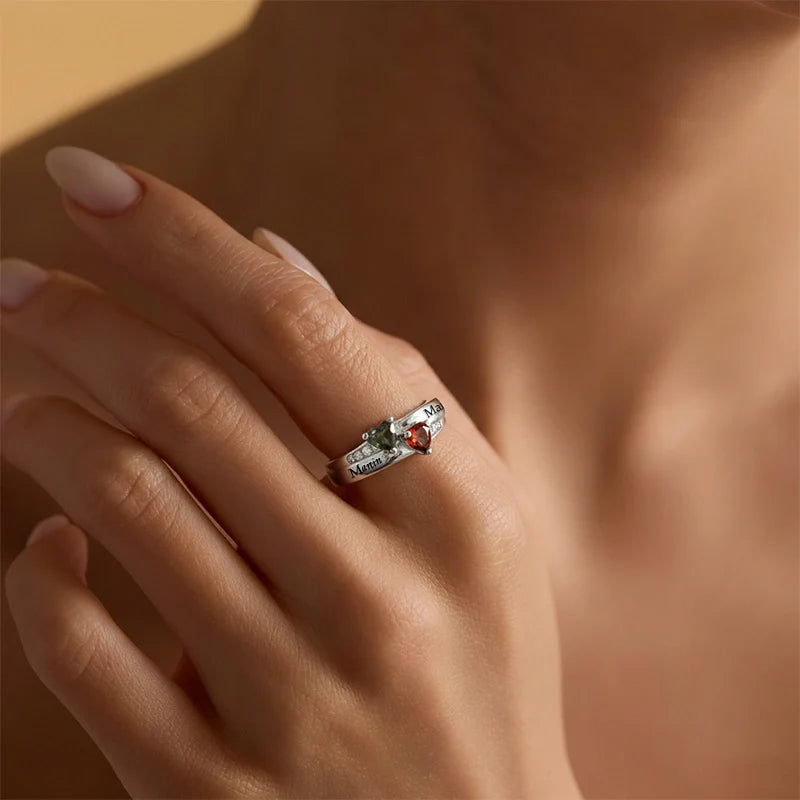 Dual Heart Birthstone Ring for Women