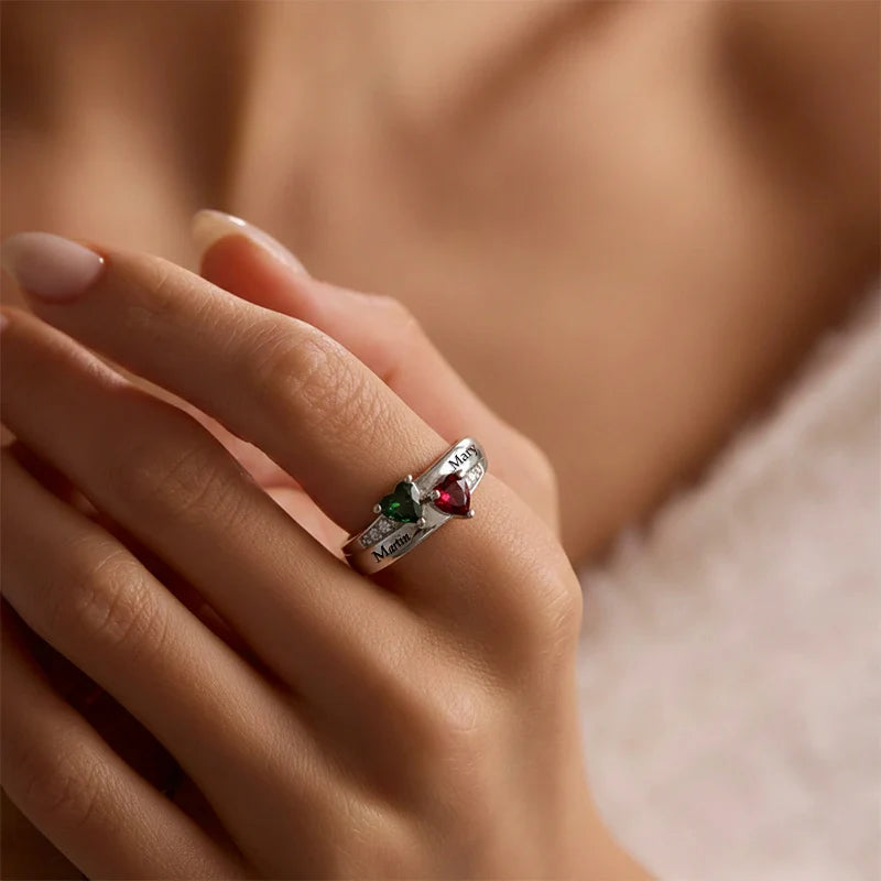 Dual Heart Birthstone Ring for Women