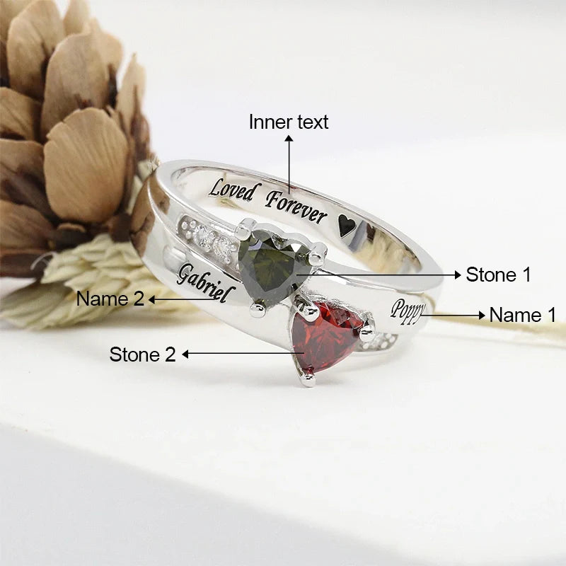 Dual Heart Birthstone Ring for Women