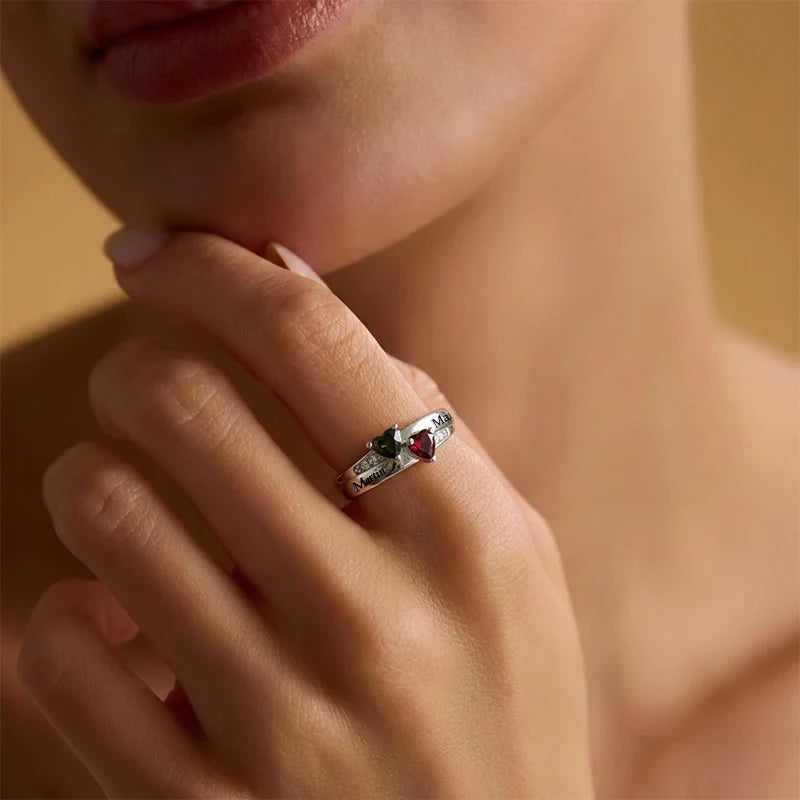 Dual Heart Birthstone Ring for Women