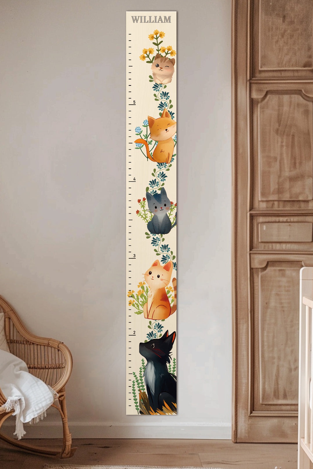 Personalized Wooden Cat Growth Chart Ruler