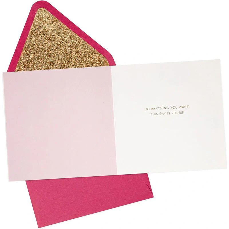 Elegant Happy Birthday Card for Women – Pink & Gold Balloon Greeting Card with Envelope