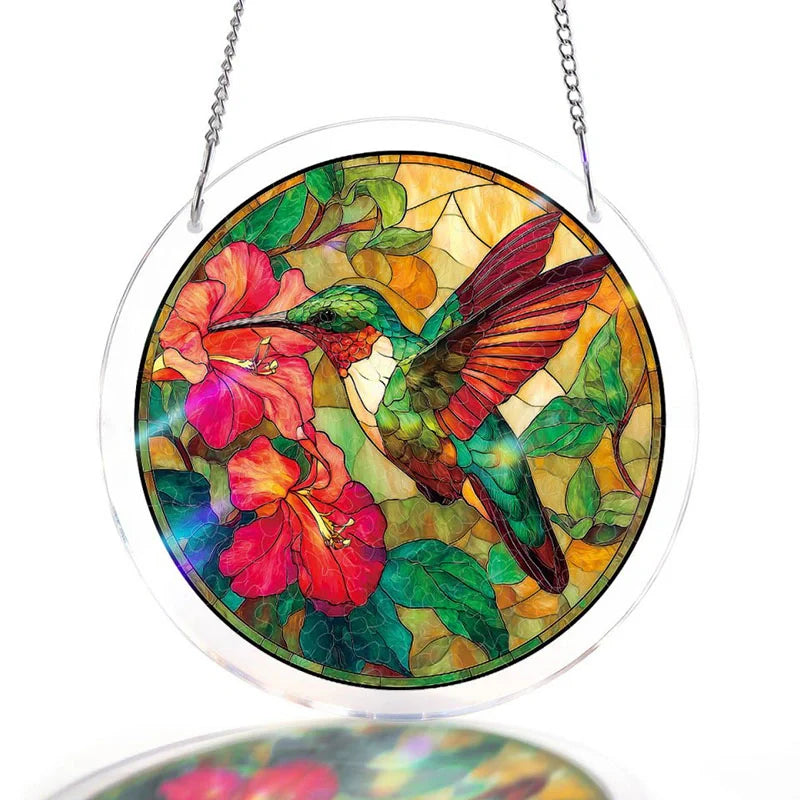 Emerald Flame Hummingbird Acrylic Suncatcher – Vibrant Light-Catching Window Decor