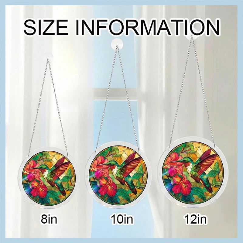 Emerald Flame Hummingbird Acrylic Suncatcher – Vibrant Light-Catching Window Decor