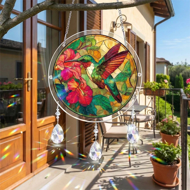 Emerald Flame Hummingbird Acrylic Suncatcher – Vibrant Light-Catching Window Decor