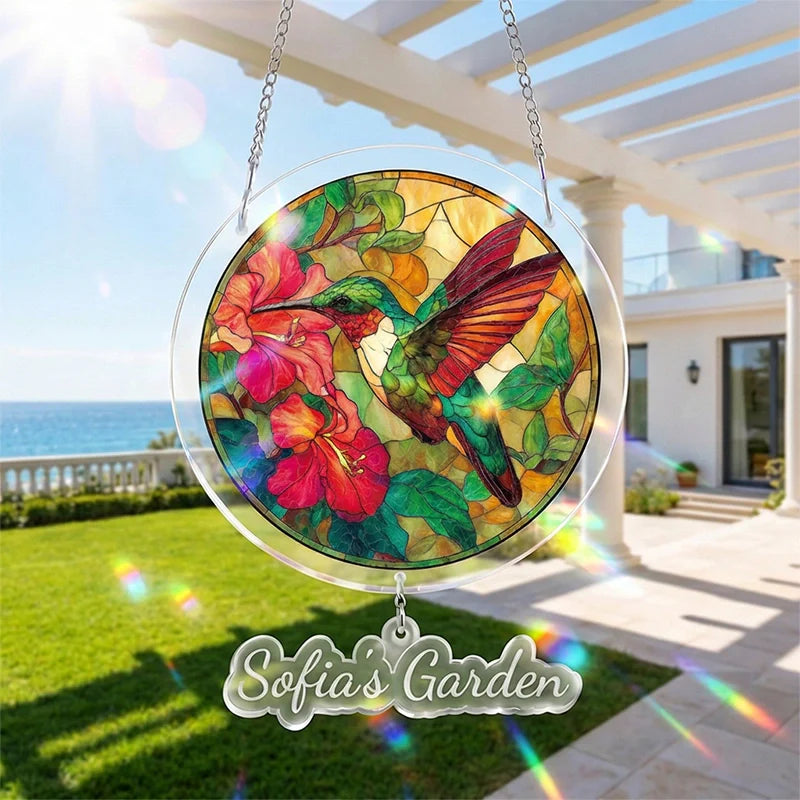 Emerald Flame Hummingbird Acrylic Suncatcher – Vibrant Light-Catching Window Decor