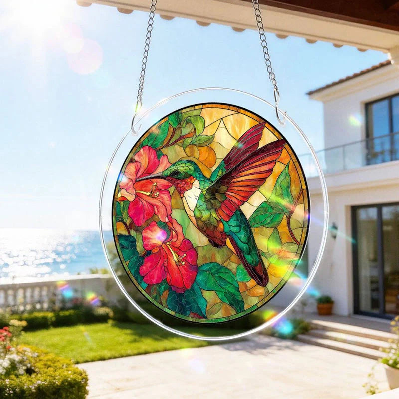 Emerald Flame Hummingbird Acrylic Suncatcher – Vibrant Light-Catching Window Decor