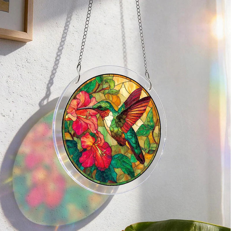 Emerald Flame Hummingbird Acrylic Suncatcher – Vibrant Light-Catching Window Decor