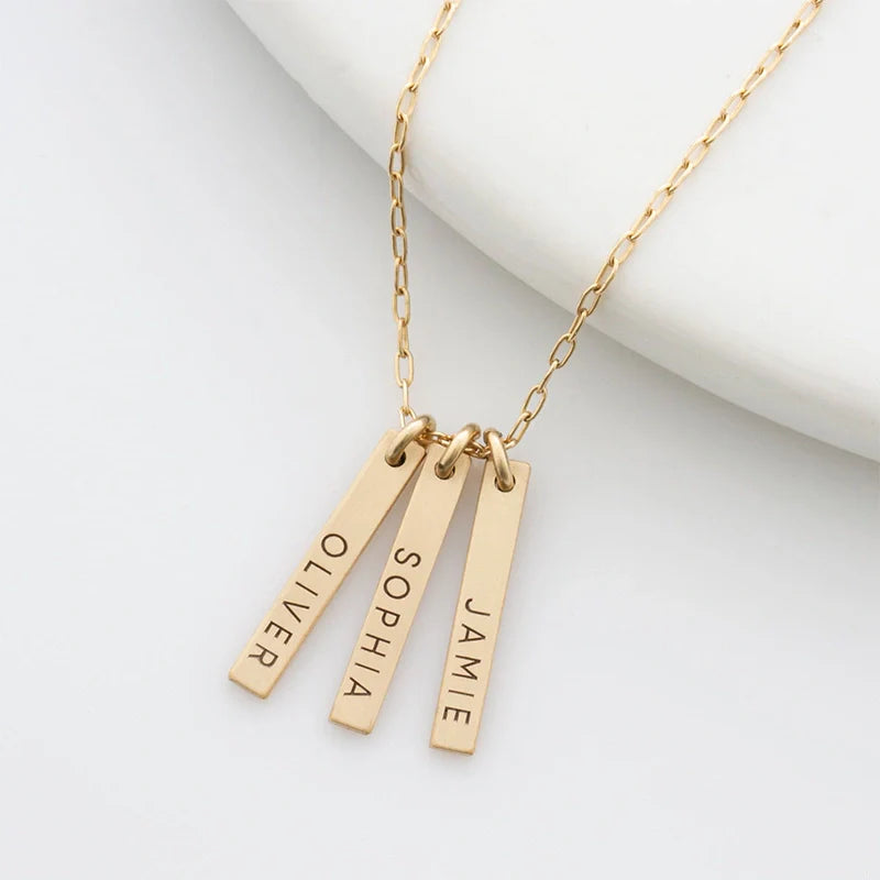 Engraved Vertical Bar Necklace with Multiple Names – Personalized Dainty Bar Necklace for Mom, Mother’s Day Gift