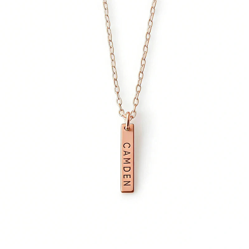Engraved Vertical Bar Necklace with Multiple Names – Personalized Dainty Bar Necklace for Mom, Mother’s Day Gift
